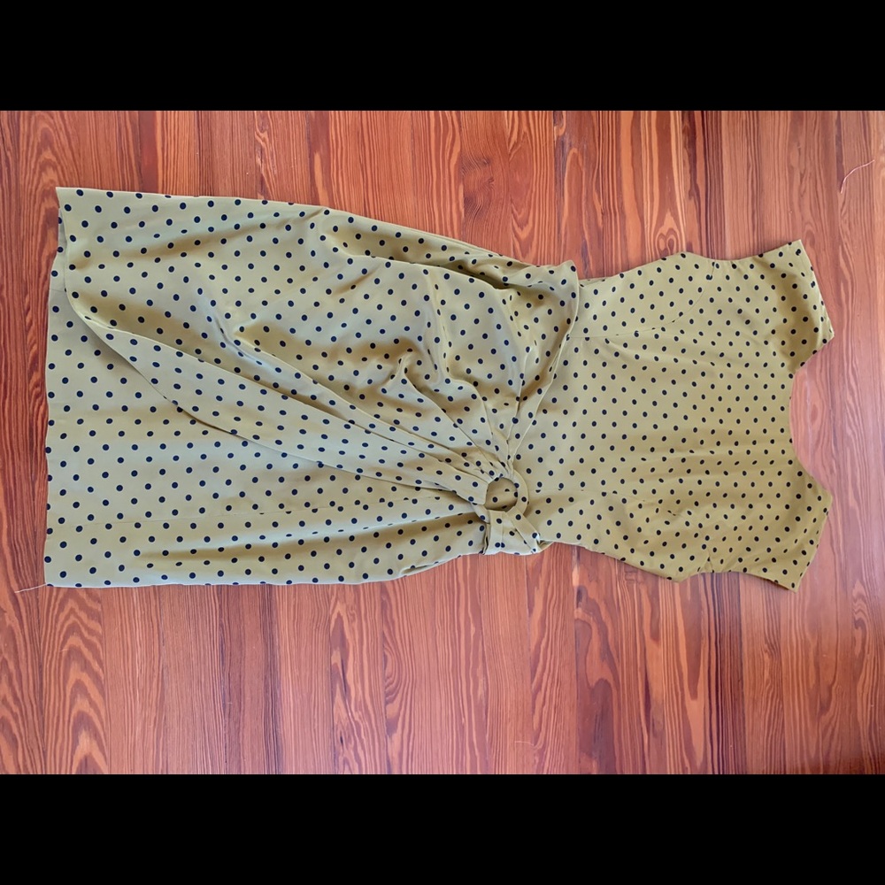 Chartreuse black polka dot cocktail dress